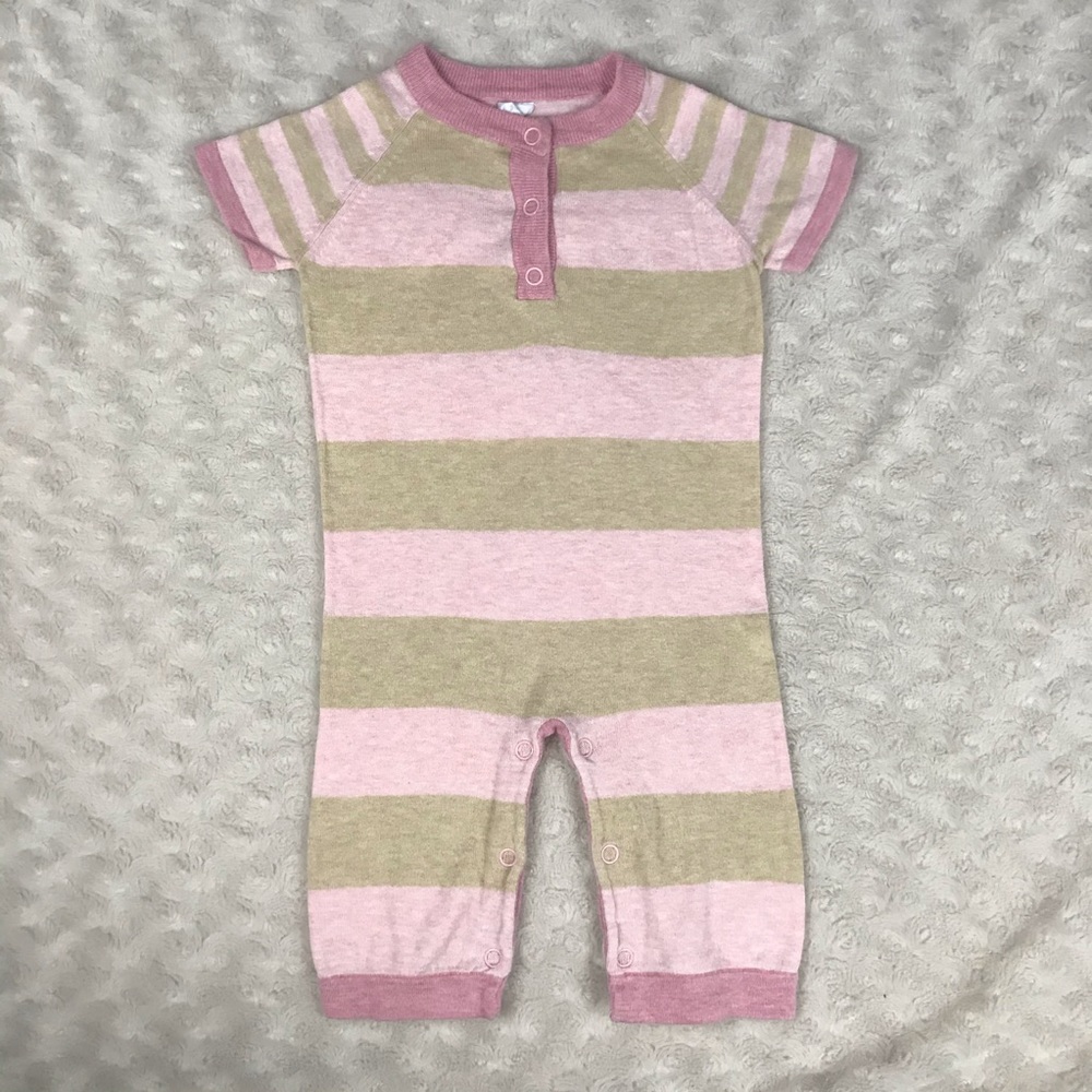 Egg Baby Girl Romper Pink Tan Stripes 3-6 Months Cotton